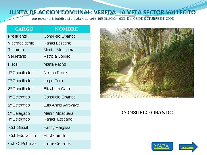 JUNTA DE ACCION COMUNAL: VEREDA LA VETA SECTOR VALLECITO con personería jurídica otorgada mediante