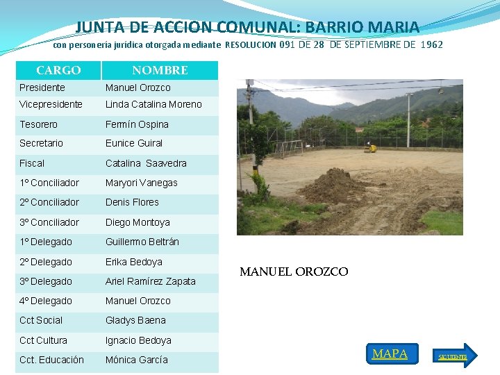 JUNTA DE ACCION COMUNAL: BARRIO MARIA con personería jurídica otorgada mediante RESOLUCION 091 DE