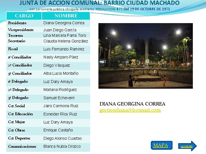 JUNTA DE ACCION COMUNAL: BARRIO CIUDAD MACHADO con personería jurídica otorgada mediante RESOLUCION 477