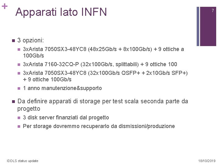 + Apparati lato INFN n n 7 3 opzioni: n 3 x. Arista 7050