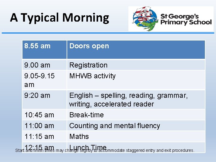A Typical Morning 8. 55 am Doors open 9. 00 am Registration 9. 05