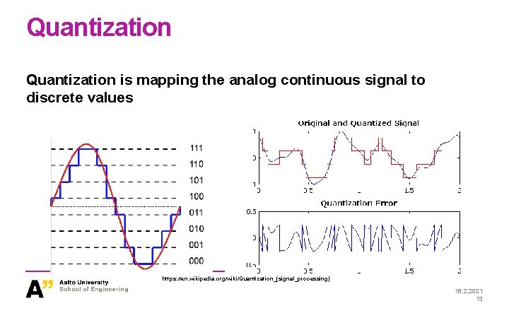 Quantization is mapping the analog continuous signal to discrete values https: //en. wikipedia. org/wiki/Quantization_(signal_processing) Quantization is mapping the analog continuous signal to discrete values https: //en. wikipedia. org/wiki/Quantization_(signal_processing)