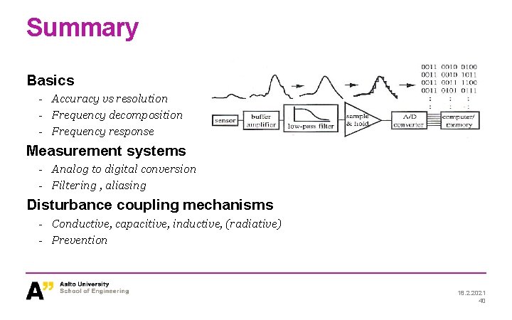 Summary Basics - Accuracy vs resolution - Frequency decomposition - Frequency response Measurement systems Summary Basics - Accuracy vs resolution - Frequency decomposition - Frequency response Measurement systems