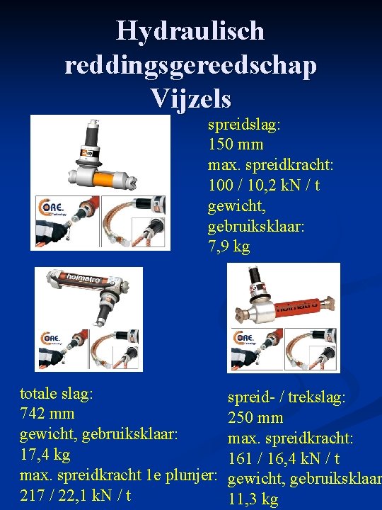 Hydraulisch reddingsgereedschap Vijzels spreidslag: 150 mm max. spreidkracht: 100 / 10, 2 k. N