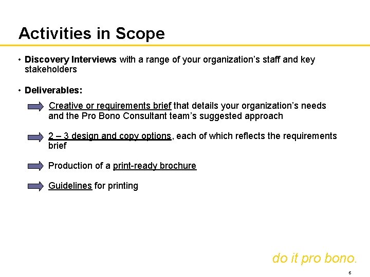 Activities in Scope • Discovery Interviews with a range of your organization’s staff and