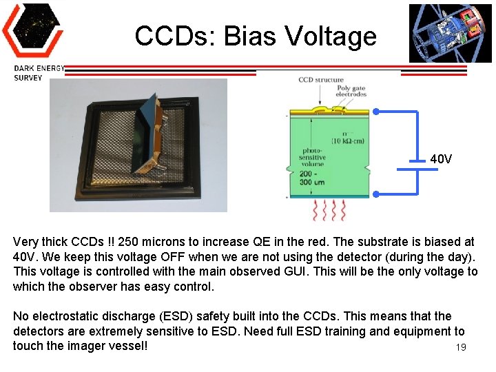 CCDs: Bias Voltage 40 V Very thick CCDs !! 250 microns to increase QE