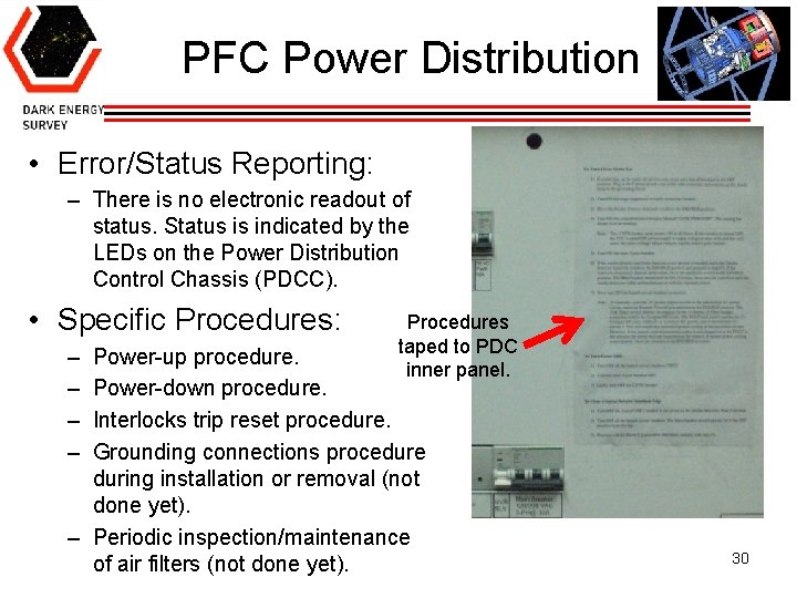 PFC Power Distribution • Error/Status Reporting: – There is no electronic readout of status.