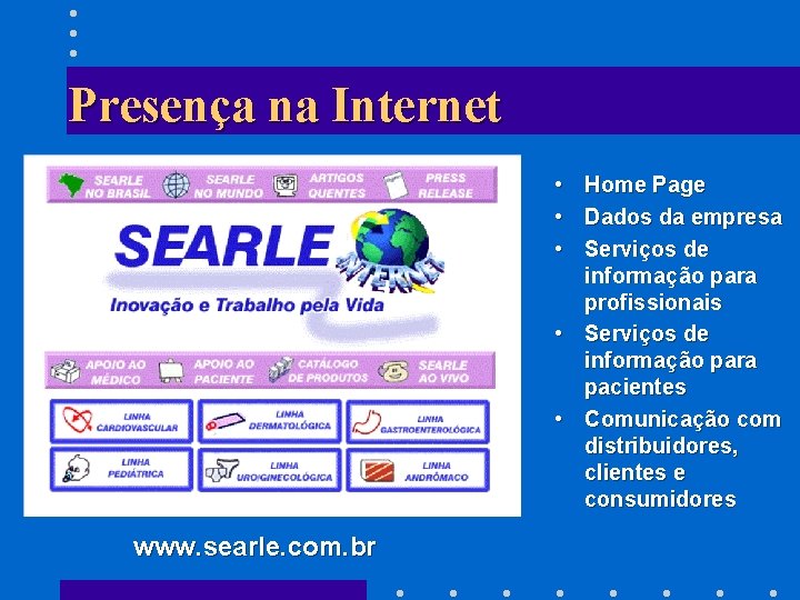 Presença na Internet • Home Page • Dados da empresa • Serviços de informação