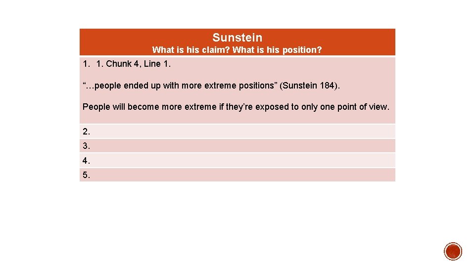 Sunstein What is his claim? What is his position? 1. 1. Chunk 4, Line