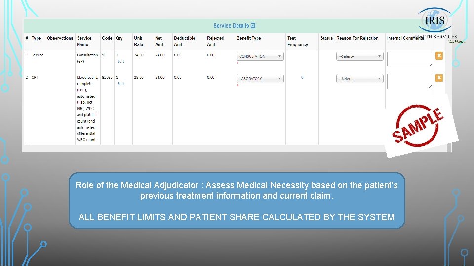 Role of the Medical Adjudicator : Assess Medical Necessity based on the patient’s previous