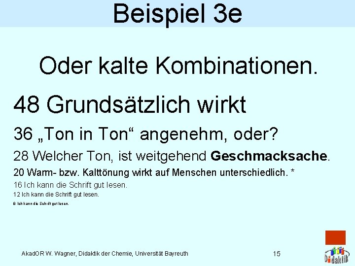 Beispiel 3 e Oder kalte Kombinationen. 48 Grundsätzlich wirkt 36 „Ton in Ton“ angenehm, Beispiel 3 e Oder kalte Kombinationen. 48 Grundsätzlich wirkt 36 „Ton in Ton“ angenehm,