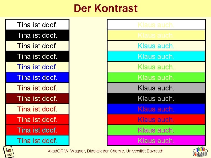 Der Kontrast Tina ist doof. Klaus auch. Tina ist doof. Klaus auch. Akad. OR Der Kontrast Tina ist doof. Klaus auch. Tina ist doof. Klaus auch. Akad. OR