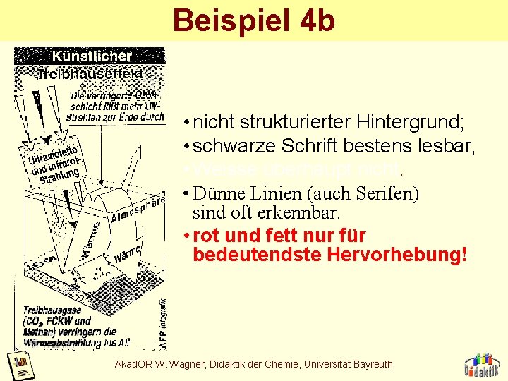 Beispiel 4 b • nicht strukturierter Hintergrund; • schwarze Schrift bestens lesbar, • Weisse Beispiel 4 b • nicht strukturierter Hintergrund; • schwarze Schrift bestens lesbar, • Weisse