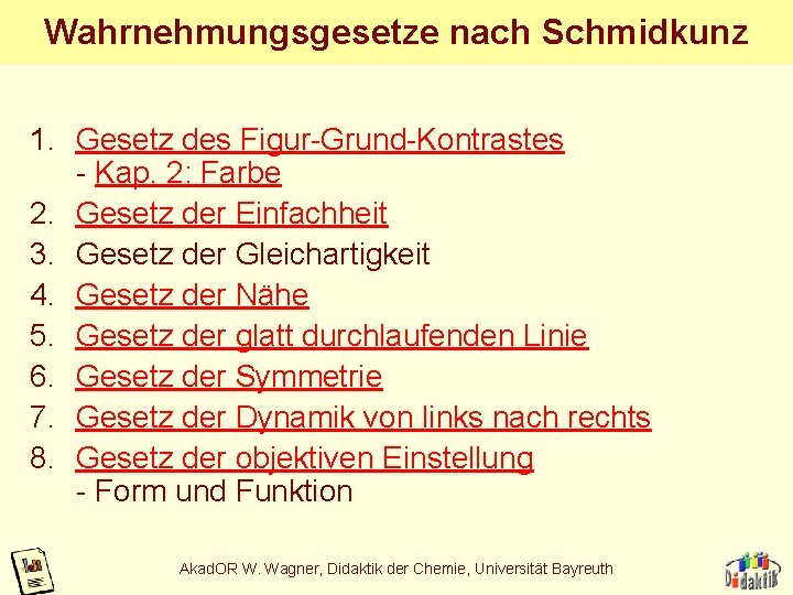 Wahrnehmungsgesetze nach Schmidkunz 1. Gesetz des Figur-Grund-Kontrastes - Kap. 2: Farbe 2. Gesetz der Wahrnehmungsgesetze nach Schmidkunz 1. Gesetz des Figur-Grund-Kontrastes - Kap. 2: Farbe 2. Gesetz der