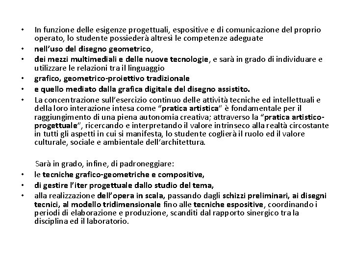 In funzione delle esigenze progettuali, espositive e di comunicazione del proprio operato, lo studente