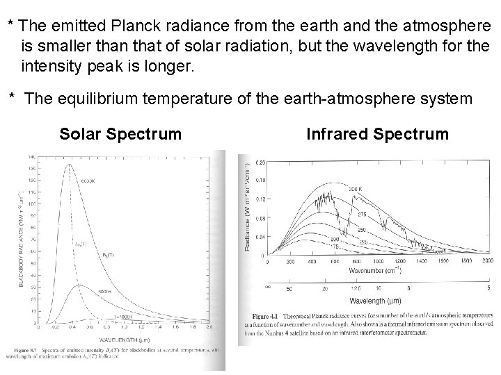 * The emitted Planck radiance from the earth and the atmosphere is smaller than