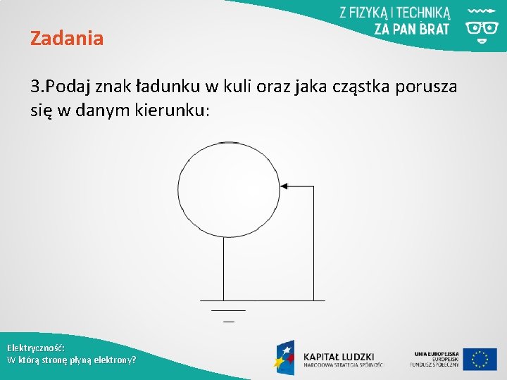 Zadania 3. Podaj znak ładunku w kuli oraz jaka cząstka porusza się w danym