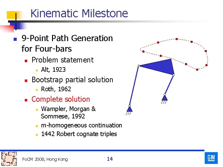 Kinematic Milestone n 9 -Point Path Generation for Four-bars n Problem statement n n
