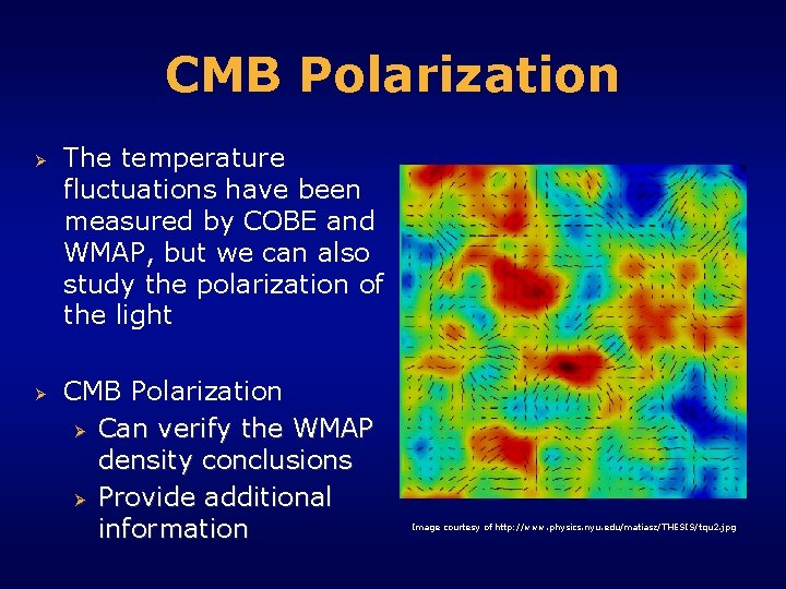CMB Polarization Ø Ø The temperature fluctuations have been measured by COBE and WMAP,