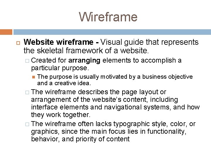 Wireframe Website wireframe - Visual guide that represents the skeletal framework of a website.