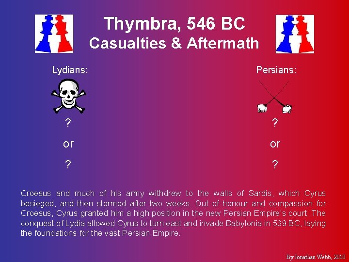 Thymbra, 546 BC Casualties & Aftermath Lydians: Persians: ? ? or or ? ?