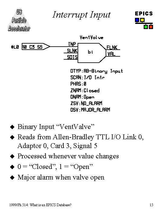 Interrupt Input u u u EPICS Binary Input “Vent. Valve” Reads from Allen-Bradley TTL