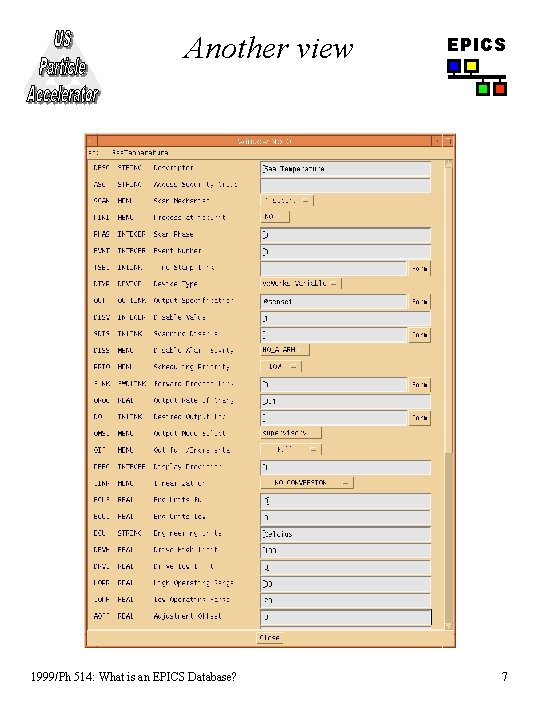 Another view 1999/Ph 514: What is an EPICS Database? EPICS 7 