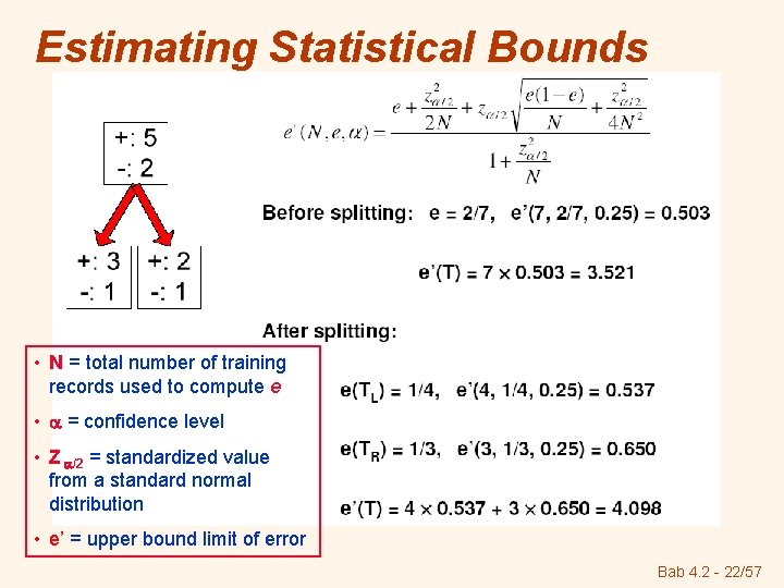Estimating Statistical Bounds • N = total number of training records used to compute