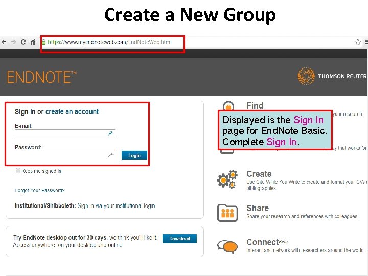 Create a New Group Displayed is the Sign In page for End. Note Basic.