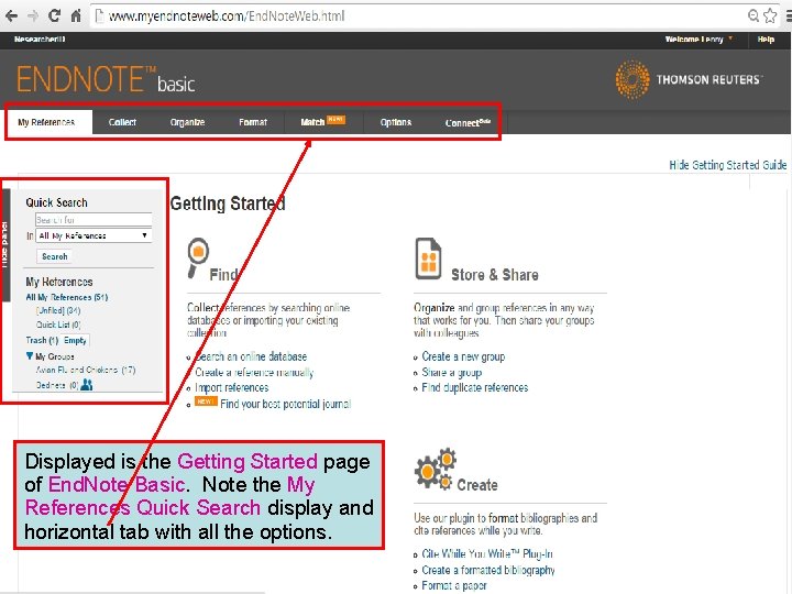 Displayed is the Getting Started page of End. Note Basic. Note the My References