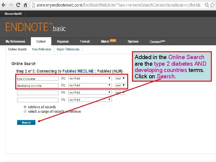 Added in the Online Search are the type 2 diabetes AND developing countries terms.