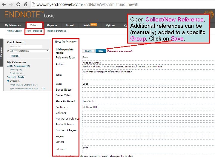 Open Collect/New Reference, Additional references can be (manually) added to a specific Group. Click