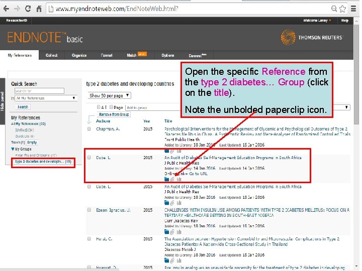 Open the specific Reference from the type 2 diabetes… Group (click on the title).