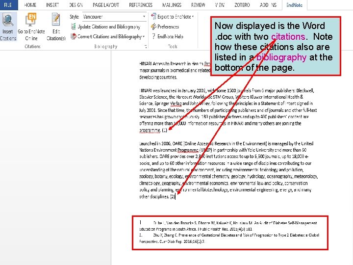Now displayed is the Word. doc with two citations. Note how these citations also