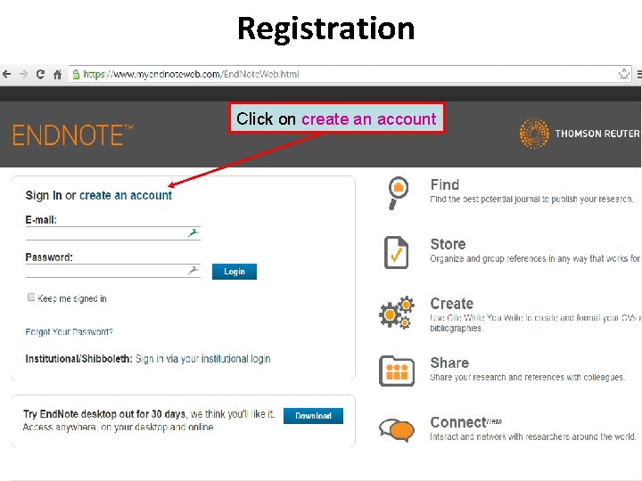 Registration Click on create an account 