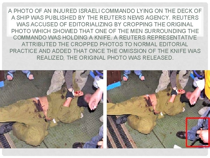 A PHOTO OF AN INJURED ISRAELI COMMANDO LYING ON THE DECK OF A SHIP