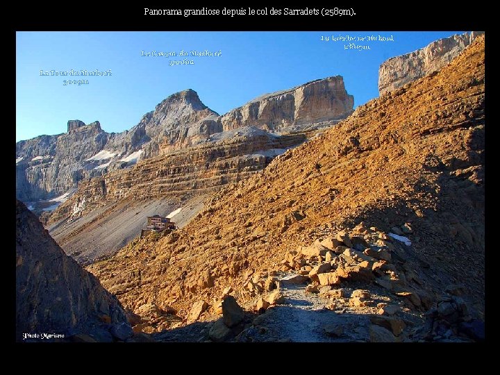 Panorama grandiose depuis le col des Sarradets (2589 m). Le Casque du Marboré 3006