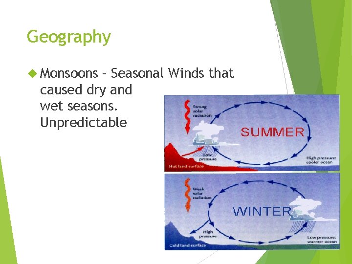 Geography Monsoons – Seasonal Winds that caused dry and wet seasons. Unpredictable 