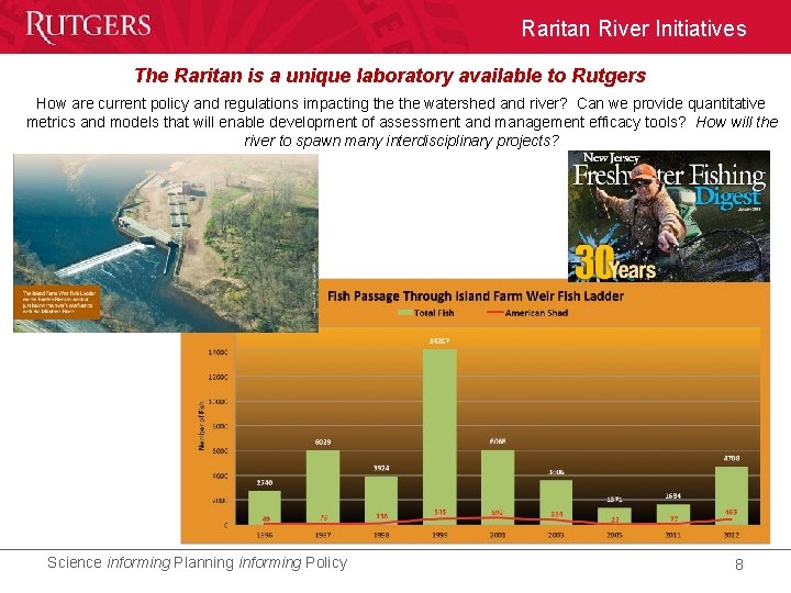 Raritan River Initiatives The Raritan is a unique laboratory available to Rutgers How are