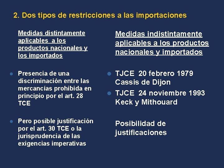 2. Dos tipos de restricciones a las importaciones Medidas distintamente aplicables a los productos