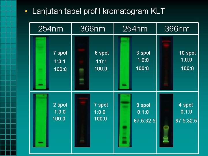  • Lanjutan tabel profil kromatogram KLT 254 nm 366 nm 7 spot 6