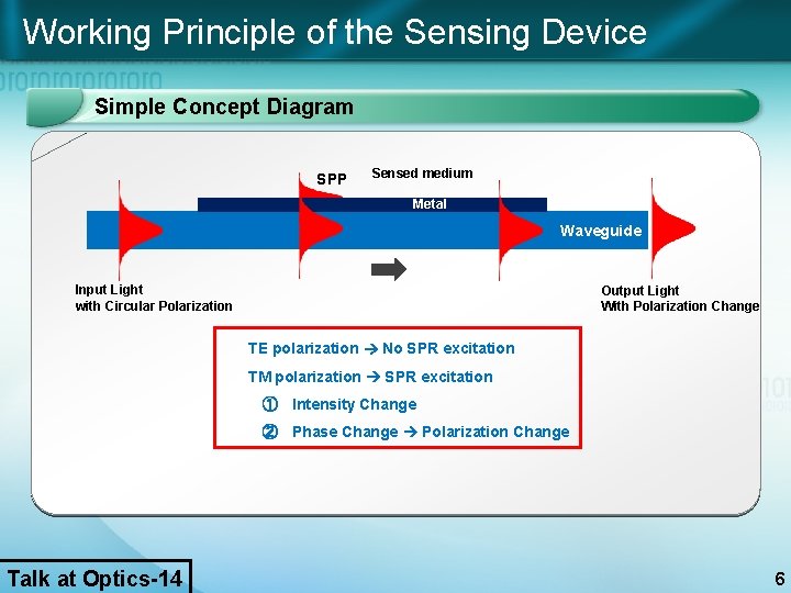 Working Principle of the Sensing Device Simple Concept Diagram SPP Sensed medium Metal Waveguide