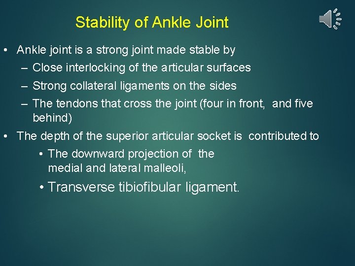Stability of Ankle Joint • Ankle joint is a strong joint made stable by