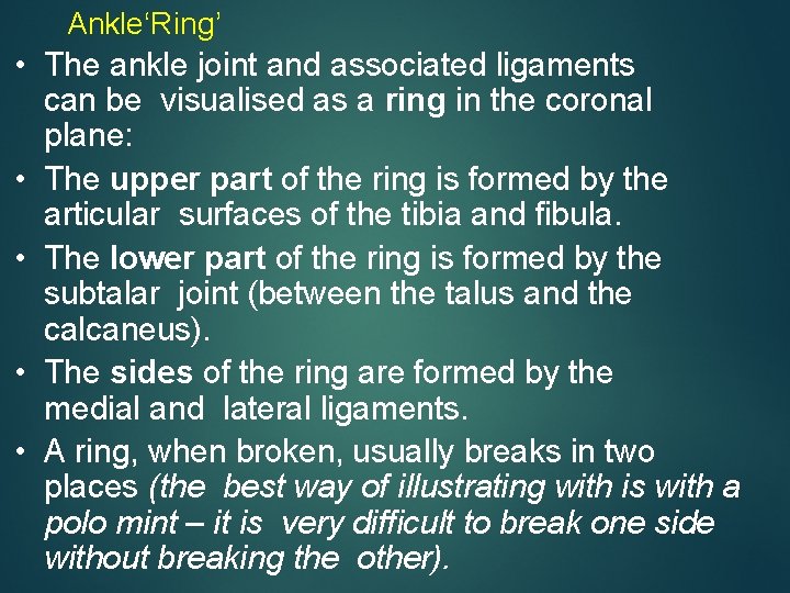 Ankle‘Ring’ • The ankle joint and associated ligaments can be visualised as a ring