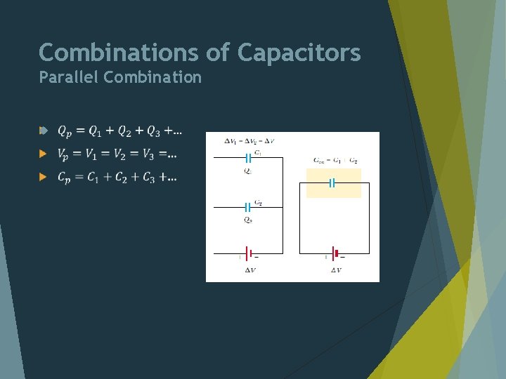 Combinations of Capacitors Parallel Combination 