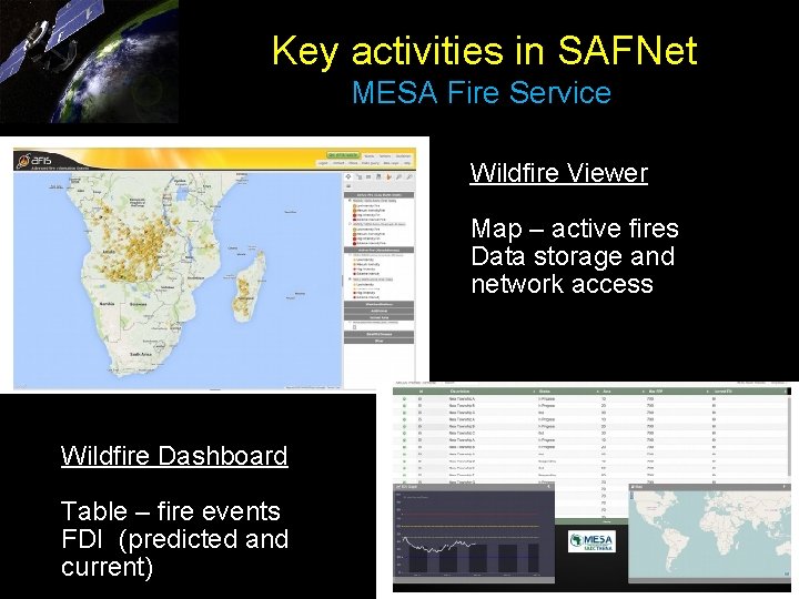 Key activities in SAFNet MESA Fire Service Wildfire Viewer Map – active fires Data