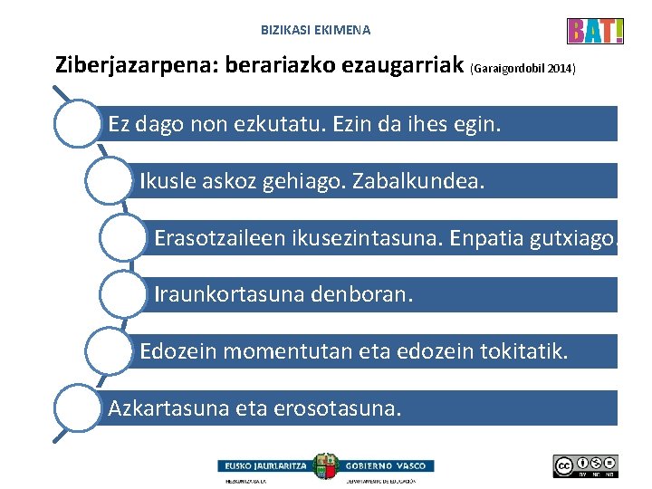 BIZIKASI EKIMENA Ziberjazarpena: berariazko ezaugarriak (Garaigordobil 2014) Ez dago non ezkutatu. Ezin da ihes