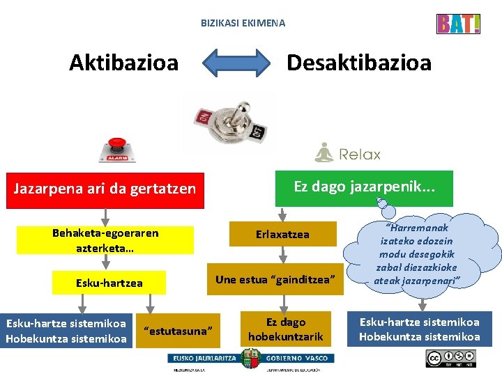 BIZIKASI EKIMENA Aktibazioa Jazarpena ari da gertatzen Behaketa-egoeraren azterketa… Ez dago jazarpenik. . .