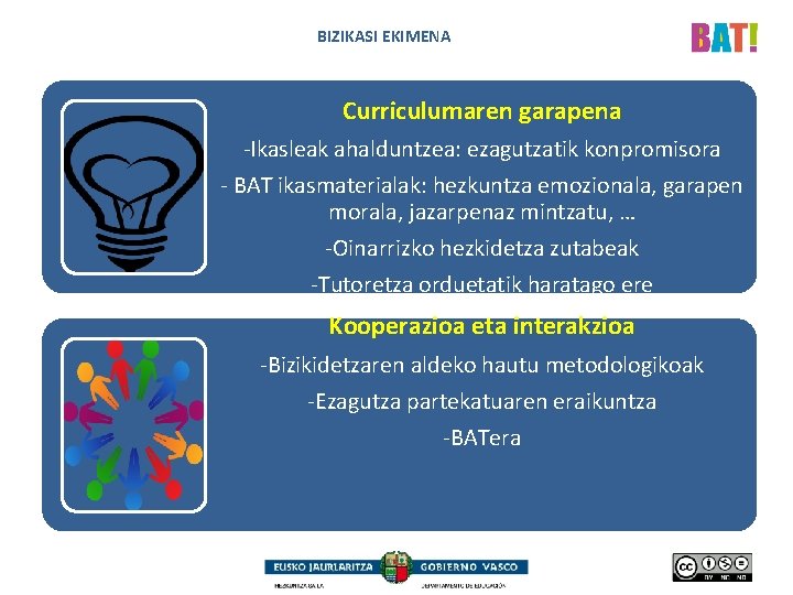 BIZIKASI EKIMENA Curriculumaren garapena -Ikasleak ahalduntzea: ezagutzatik konpromisora - BAT ikasmaterialak: hezkuntza emozionala, garapen