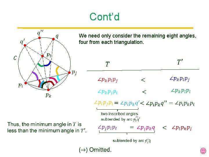 Cont’d We need only consider the remaining eight angles, four from each triangulation. 